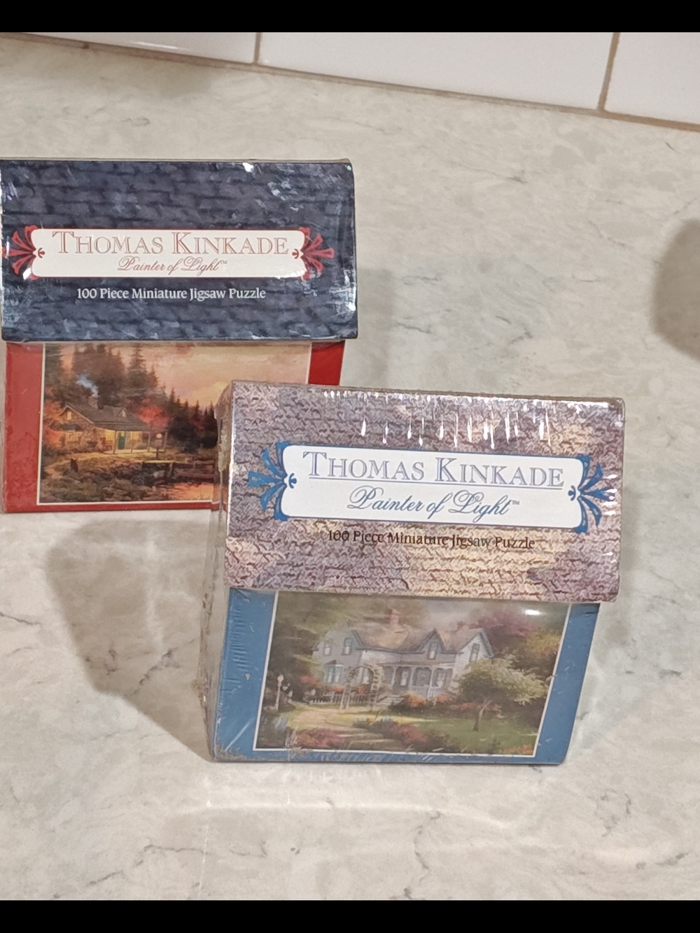 Set of 2 Vintage Thomas Kinkade 100 PC Miniature Jigsaw Puzzles - New!